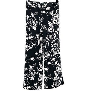 Ralph Lauren Floral Wide Leg Trousers. Black/White Floral, Size 2